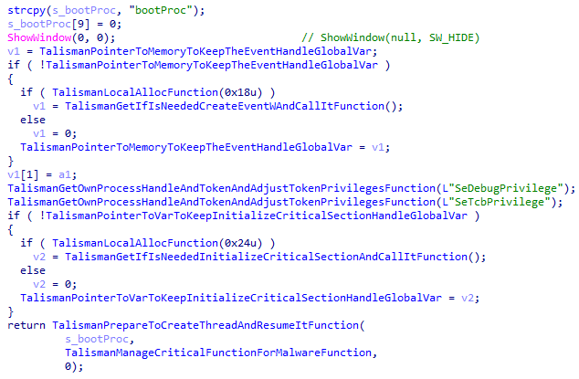 Figure 6. Set-up prior to the main thread creation within Talisman