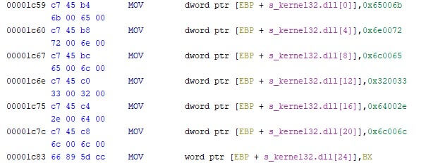 The creation of a wide stack-string in CaddyWiper II